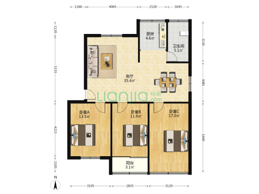 中铁十四局东院宿舍 3室1厅1卫 111平方