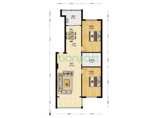 佰阳颐园 2室2厅1卫 111平方