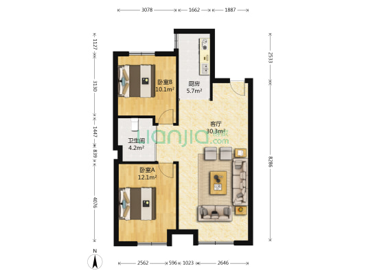 七彩江山印象西区 2室1厅1卫 93平方