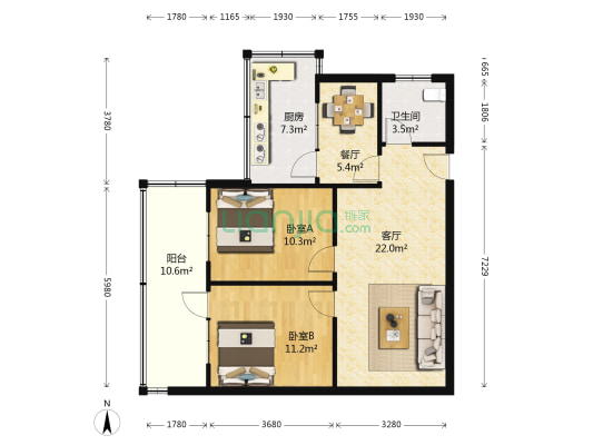 明湖小区东区一区 2室2厅1卫 74平方