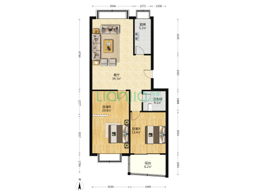 物探花园 2室1厅1卫 104平方