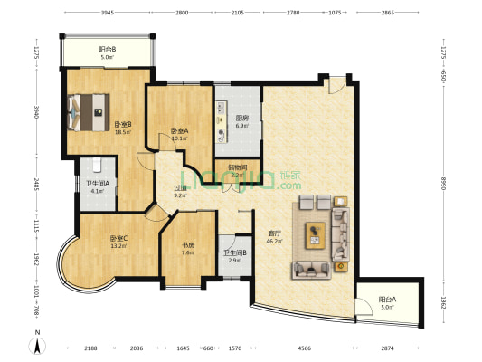 凌云花苑 4室1厅2卫 173平方