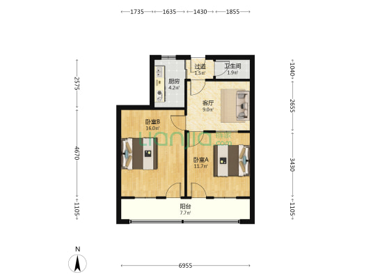 绳金塔162号 2室1厅1卫 61平方