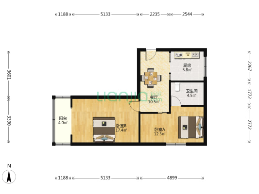 工会干校家属院 2室1厅1卫 74平方