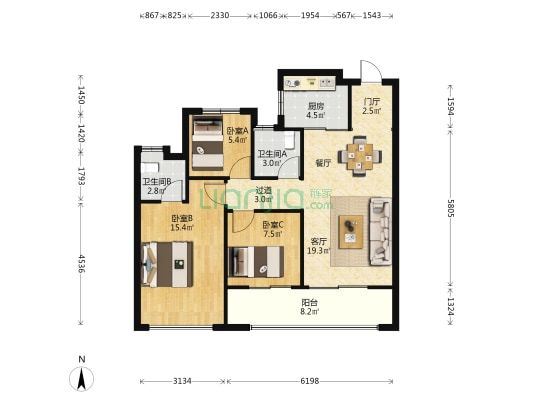 荣安观江园 3室1厅2卫 95平方
