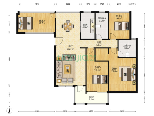 野风启城 4室1厅2卫 137平方