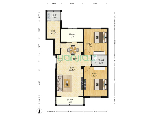 育才人家 2室1厅1卫 111平方