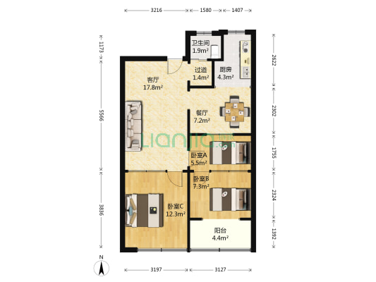 西康路3号 3室2厅1卫 81平方