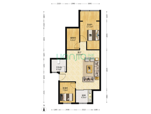 常春公寓 2室1厅1卫 103平方