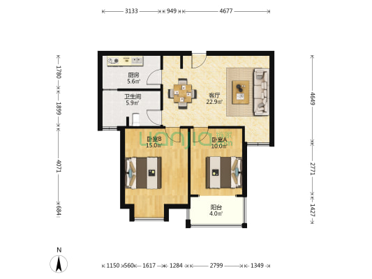 锡景苑 2室1厅1卫 77平方