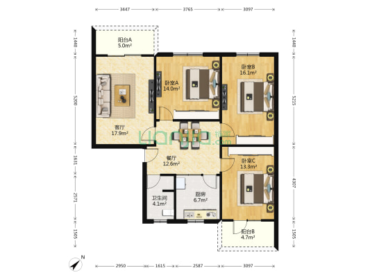 长柏路256号 3室2厅1卫 106平方