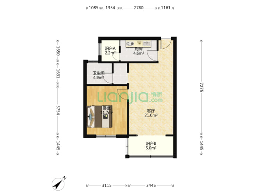 大观里7号 1室1厅1卫 56平方