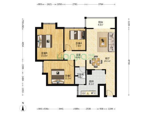 新源路720号 3室1厅1卫 92平方