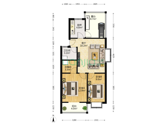 林苑小区 2室1厅1卫 71平方