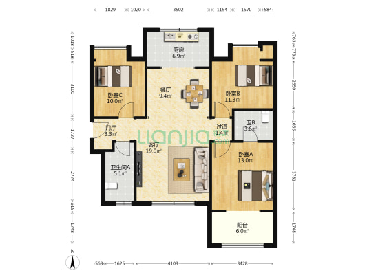 雅居临城 3室2厅2卫 120平方