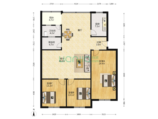高灯社区 3室1厅2卫 150平方