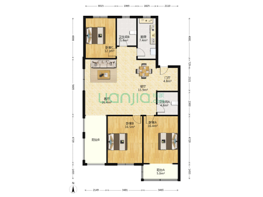 芝巷公寓 3室2厅2卫 141平方