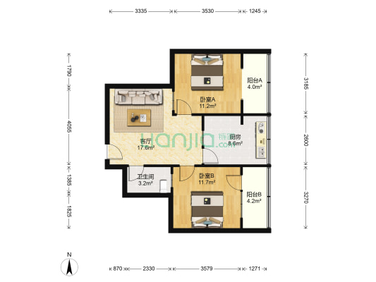 沙口路45号 2室1厅1卫 62平方