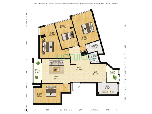 金凯大厦 4室2厅2卫 166平方