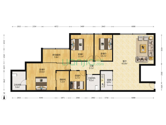 富城大厦 5室1厅2卫 172平方