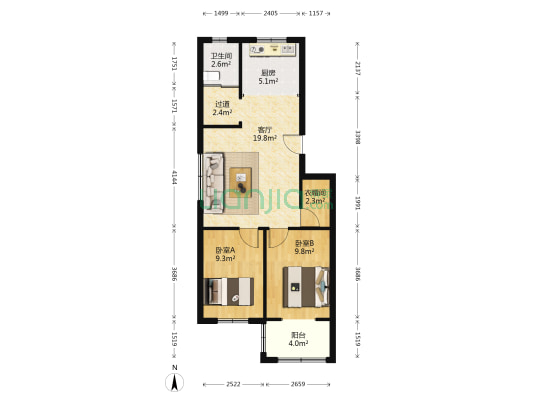 景谊苑小区 2室1厅1卫 75平方