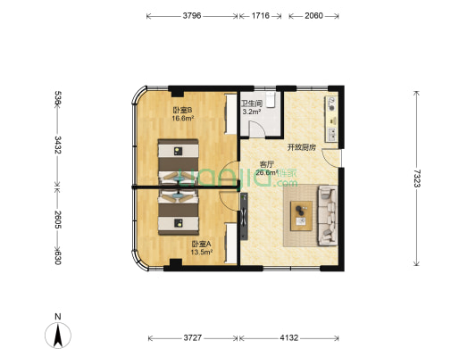 汇隆大厦 2室1厅1卫 72平方