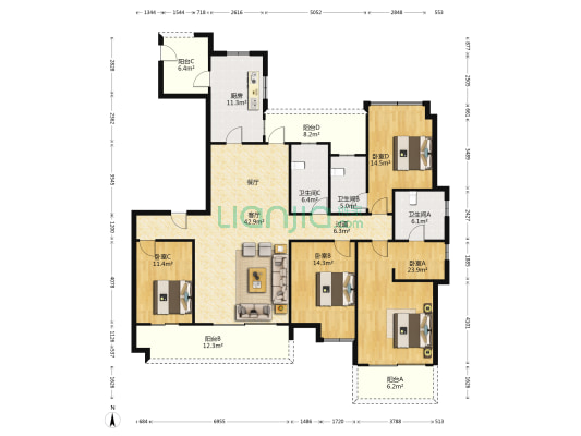 天投东鑫苑云璟 4室1厅3卫 208平方