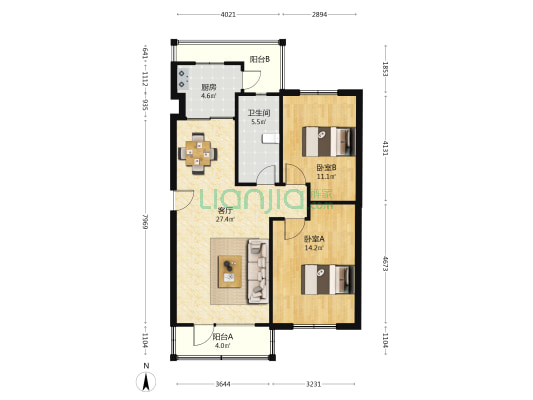 黄海明珠二期 2室1厅1卫 86平方