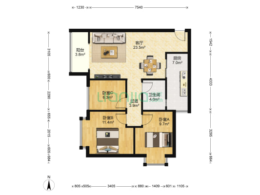 和泓四季D区 3室1厅1卫 89平方