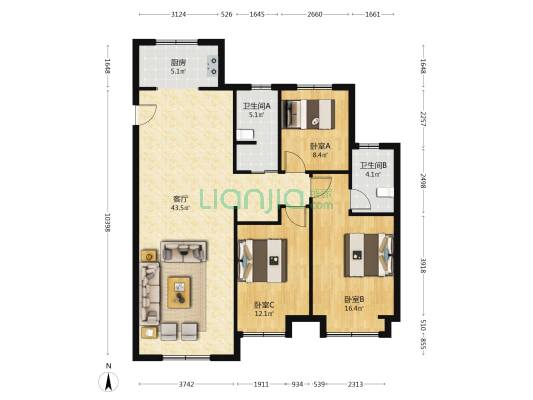 山水泉城玺城 3室1厅2卫 123平方