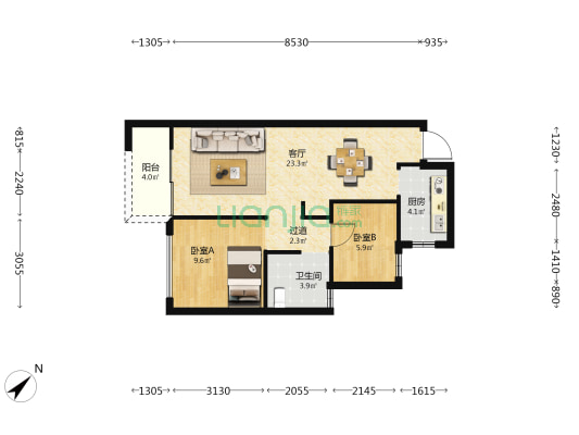 吾悦海悦西山 2室1厅1卫 75平方