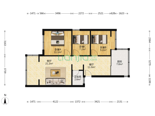 新迎石油生活区 3室2厅1卫 69平方