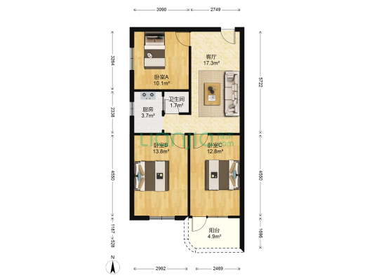 嘉怡花苑 3室1厅1卫 75平方