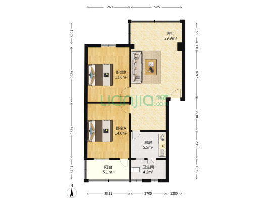 德鹏大厦 2室1厅1卫 77平方