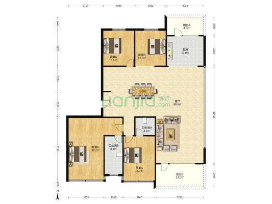 碧桂园云顶 4室1厅2卫 254平方