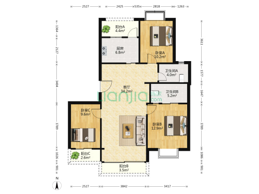 阳光人家 3室1厅2卫 111平方