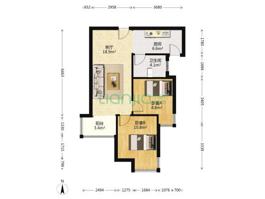 天伦湾嘉园，毛坯，两居室，50万-户型图