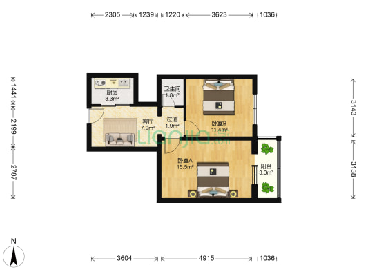 宣武门西大街北区 2室1厅1卫 59平方