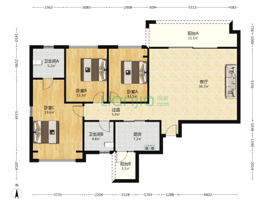 天誉 3室1厅2卫 138平方