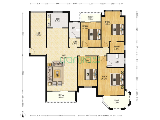 金色溪泉湾 4室1厅2卫 180平方
