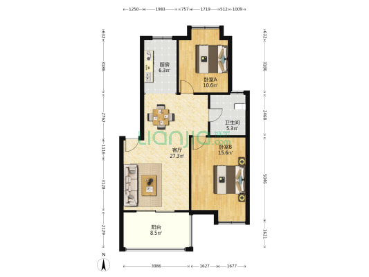 阳光水岸 2室1厅1卫 84平方