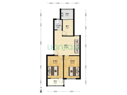 华美小区 2室2厅1卫 68平方
