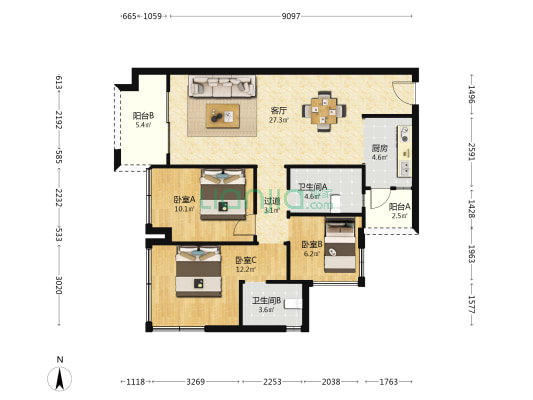 恒邦天府未来城 3室1厅2卫 86平方