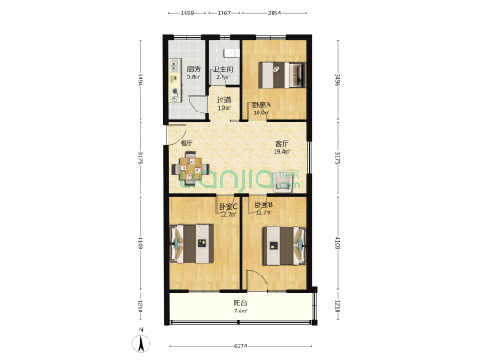 隆岗南村 3室1厅1卫 82平方