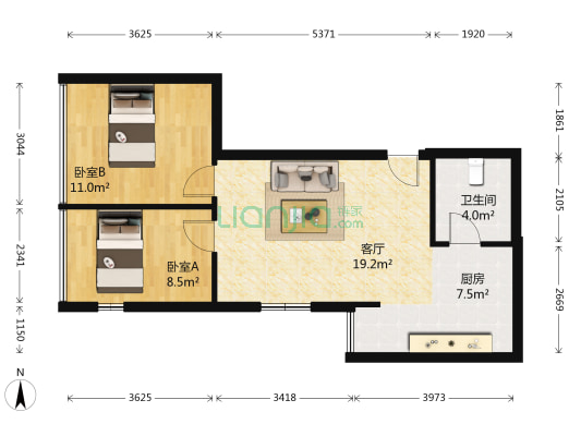 卡萨国际公寓 2室1厅1卫 64平方