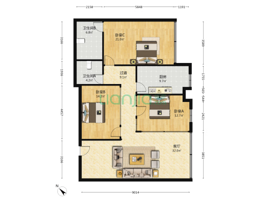 江信大厦 3室1厅2卫 150平方