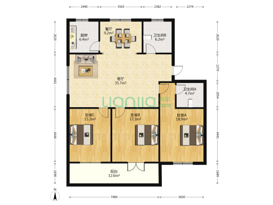 天一小区 3室2厅2卫 149平方