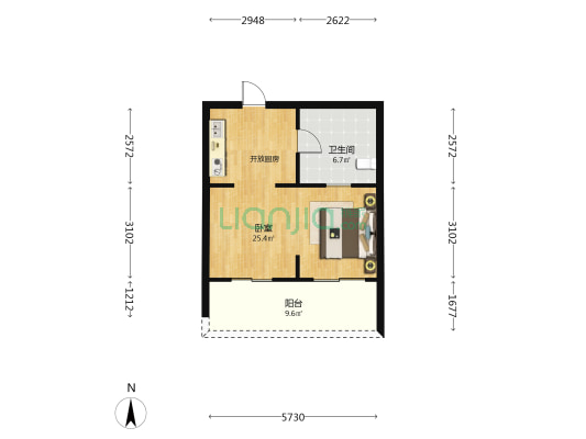 东湖双子星 1室0厅1卫 58平方