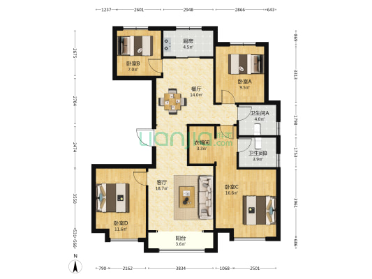 公元九里上东 4室2厅2卫 135平方