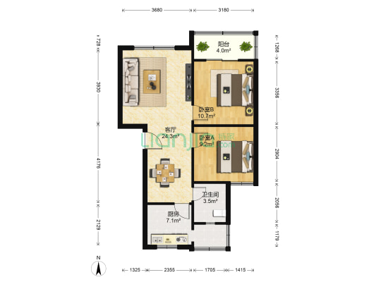 仁和南街36号 2室1厅1卫 71平方